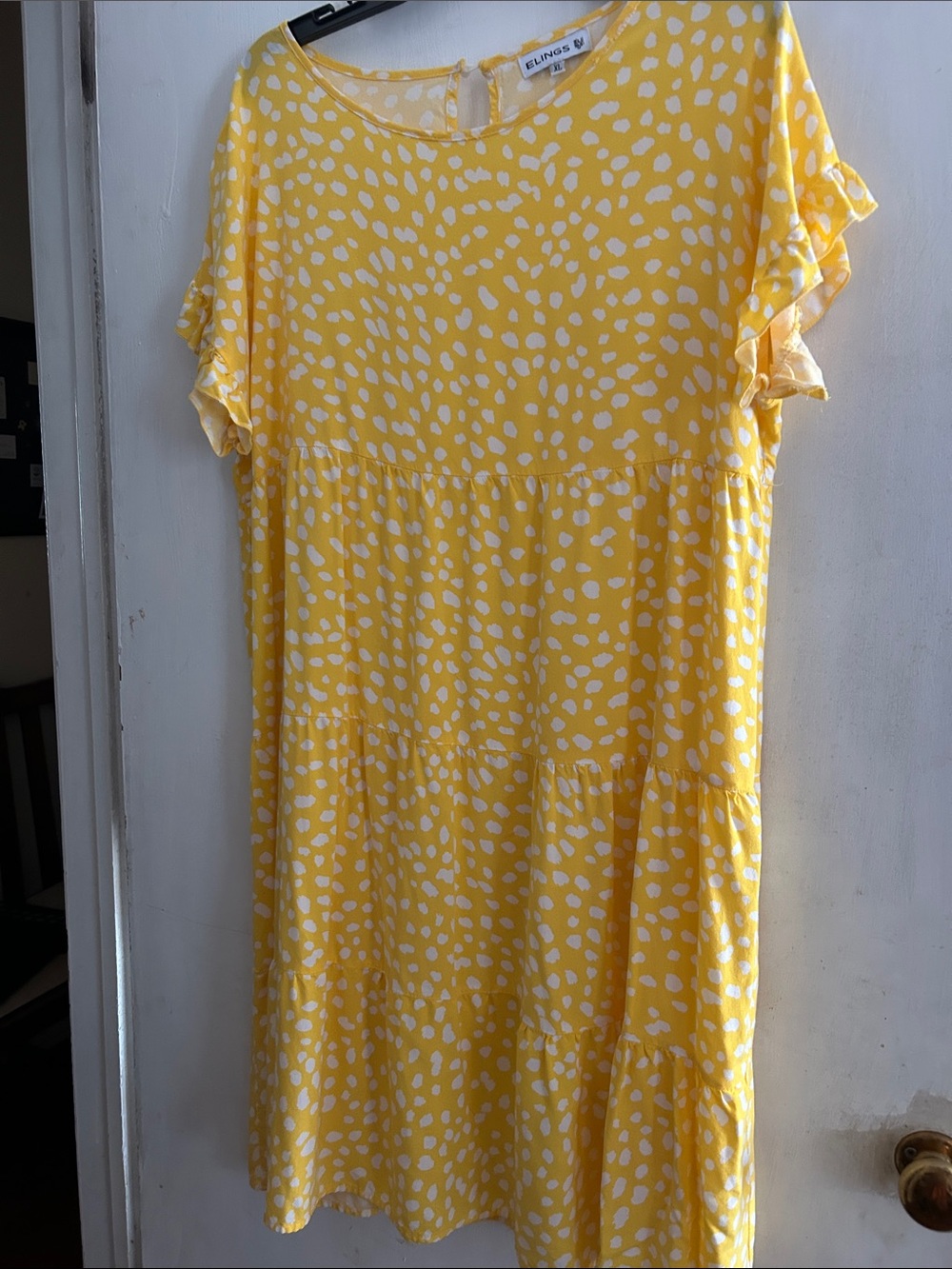 Elings Yellow Spot Tiered Short Sleeve Dress